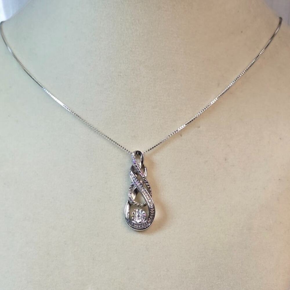 Infinity Knot Pendant Necklace 925 Sterling Silver CZ Drop - Elegant Minimalist